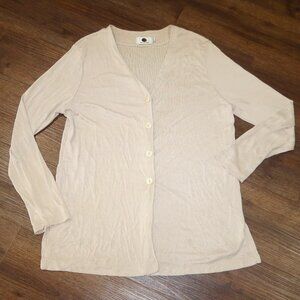 Womens Punt Roma Made in Spain Beige Tan Slinky Liquid Knit Cardigan Sweater M